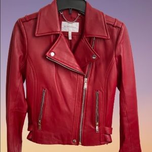 BCBG red leather moto jacket size XS